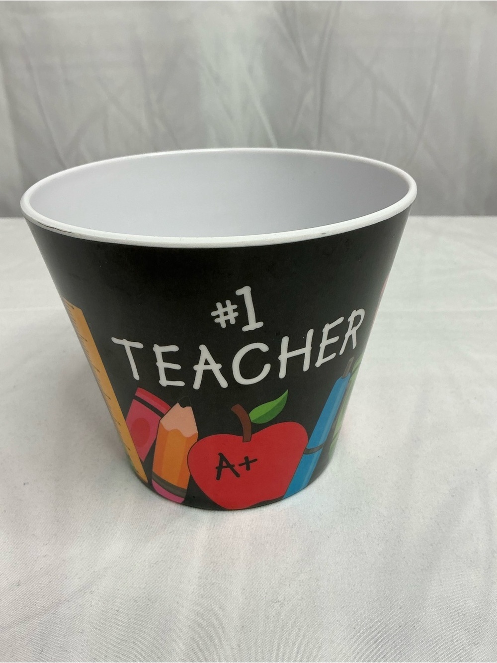 0011 - #1 Teacher Decorative Pencil Holder - Black with Colorful Accents